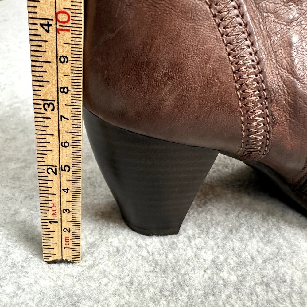 Sesto Meucci Italian Leather Ankle Boot Size 8 Western Bootie Brown Block Heel - Picture 12 of 12